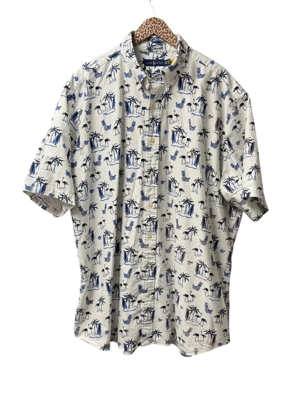Polo Ralph Lauren Mens Hawaiian Short Sleeve Button Up Shirt Blue White 3XLT